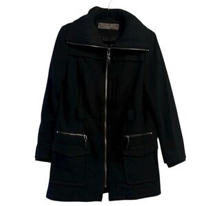 ZARA Black Wool Blend Funnel Neck Coat Size Medium